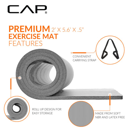 CAP Barbell High Density Exercise Mat with strap, 68"x24" 12mm - Gray 🍁 All In One Marketplace Canada