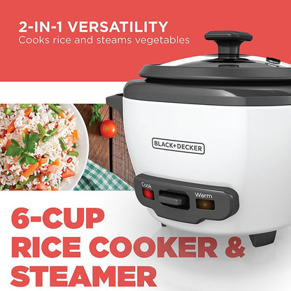 BLACK+DECKER 2-in-1 Rice Cooker & Food Steamer - 6-Cup Capacity, Automatic Keep Warm, Nonstick Bowl, Steaming Basket - Effortless Cooking 🍁 All In One Marketplace Canada