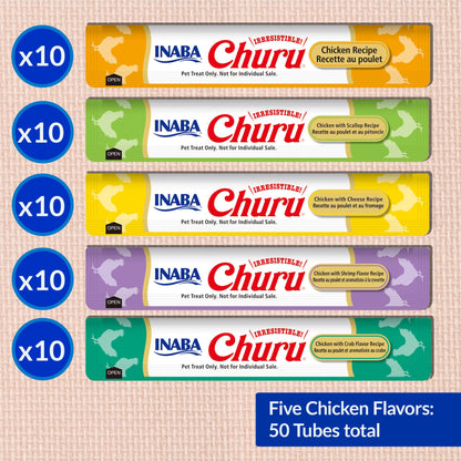 INABA Churu Cat Treats, Lickable, Squeezable Creamy Purée Cat Treat with Green Tea Extract & Taurine, 14 Grams Each Tube, 50 Tubes, Chicken Variety 🍁 All In One Marketplace Canada