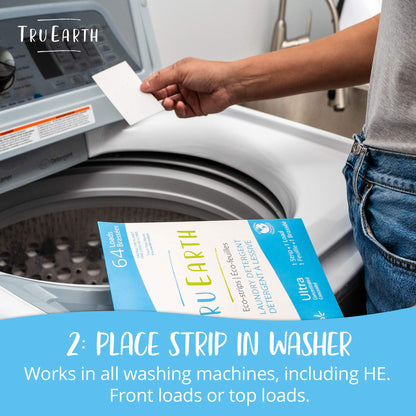 Tru Earth Compact Dry Laundry Detergent Sheets - Up to 128 Loads (64 Sheets) - Paraben-Free - Original Eco-Strip Liquidless Laundry Detergent, Laundry Sheets - Fresh Linen 🍁 All In One Marketplace Canada