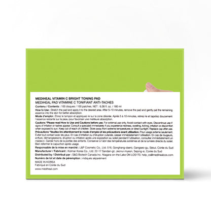 MEDIHEAL Vitamin C Brightening Toner Pads – Korean Skincare, 99% Pure Encapsulated Vitamin C with Sea Buckthorn & Glutathione, Dark Spots, Uneven Skin Tone Care, Gauze Fabric, 100 Pads 🍁 All In One Marketplace Canada