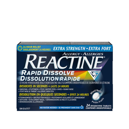 Reactine Rapid Dissolve Extra Strength Tablets - For Itchy Eyes, Hives, Runny Nose - 24 Hour Allergy Relief - 24 Count 🍁 All In One Marketplace Canada