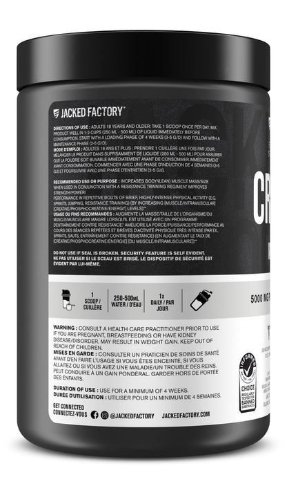 Jacked Factory Creatine Monohydrate Powder - Canadian-Owned Informed Choice Certified Supplement for Increased Muscle Mass*, Improved Strength, Power, & Performance** - 85 Servings, Arctic White 🍁 All In One Marketplace Canada