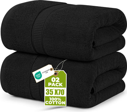 Utopia Towels Luxurious Jumbo Bath Sheet, 35 by 70 Inches, 600 GSM 100% Ring Spun Cotton, Highly Absorbent and Quick Dry Extra Large Bath Towel, Super Soft, Black, 2 Pack 🍁 All In One Marketplace Canada