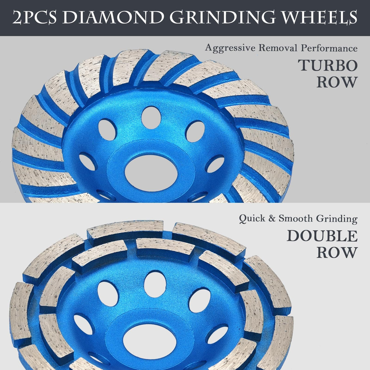 SWIGRANCE 2Pcs Diamond Concrete Grinding Cup Wheels 115mm 4-1/2" Set (Double Row + Turbo Row Segment), Fits 7/8" Arbor for Angle Grinder, Shaping Cleaning Concrete Masonry Marble Granite Brick 🍁 All In One Marketplace Canada