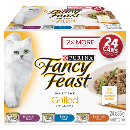 Fancy Feast Grilled Wet Cat Food, in Gravy Variety Pack 3 Flavours - 85 g Can (24 Pack) 🍁 All In One Marketplace Canada