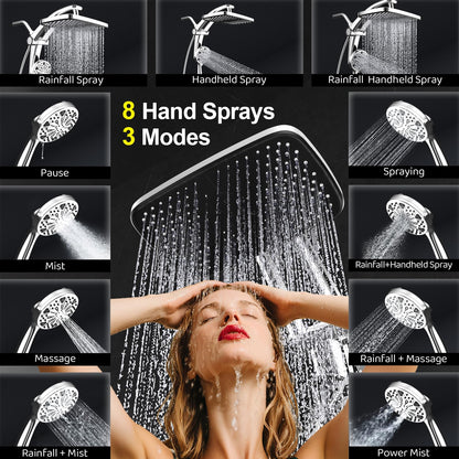 Rain Shower Head with Handheld High Pressure Rainfall Shower Heads with Handheld Spray Combo Adjustable one-piece Stand daul Shower Head Built-in Magnetic Docking and Power Jets（Sliver） 🍁 All In One Marketplace Canada