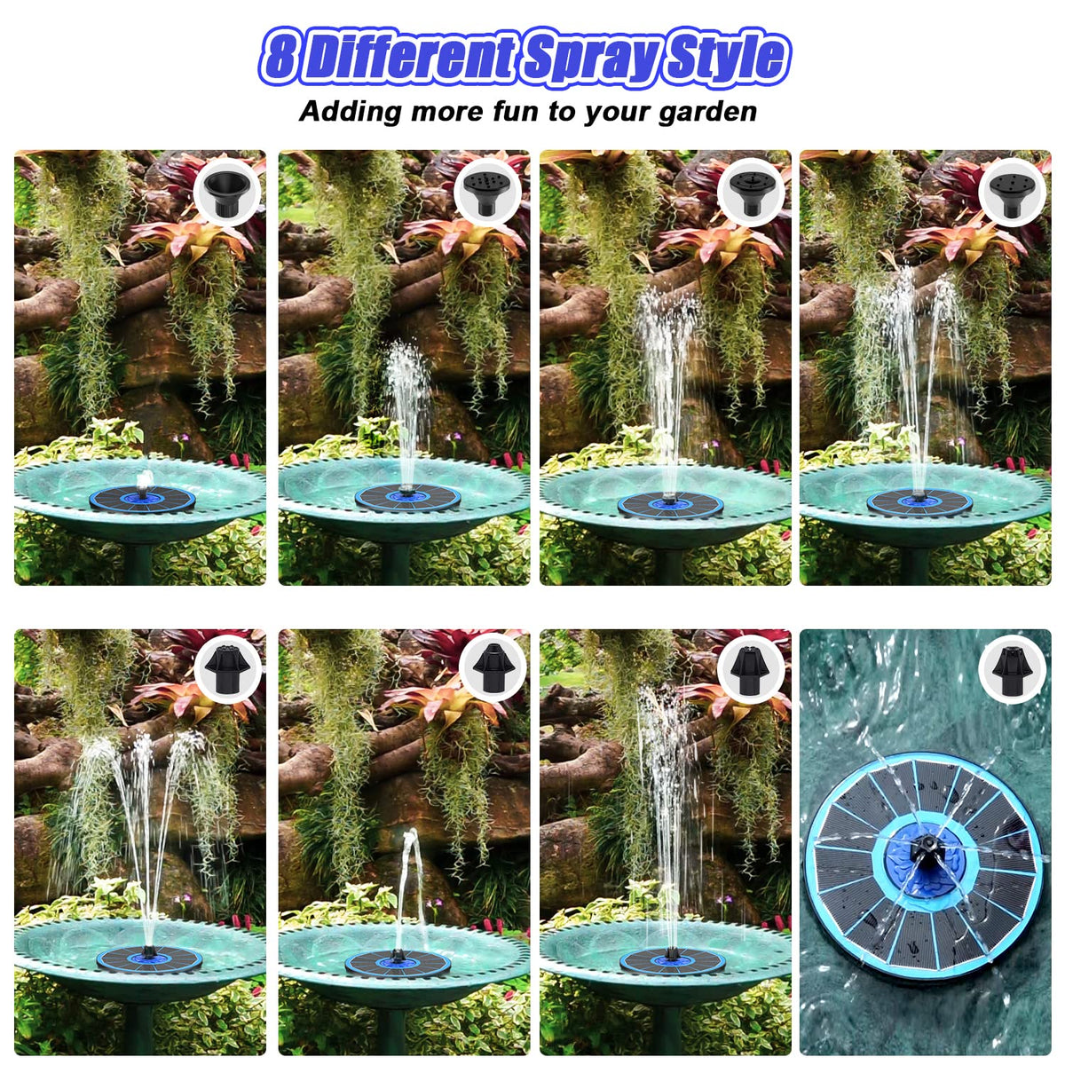 SZMP Solar Fountain Upgrade, 3.5W Solar Powered Bird Bath Fountains with Flower, Outdoor Water Feature Solar Fountain Pump with 7-in-1 Nozzles, 4 Fixed Pipes for Humingbirds, Birdbath, and Garden 🍁 All In One Marketplace Canada