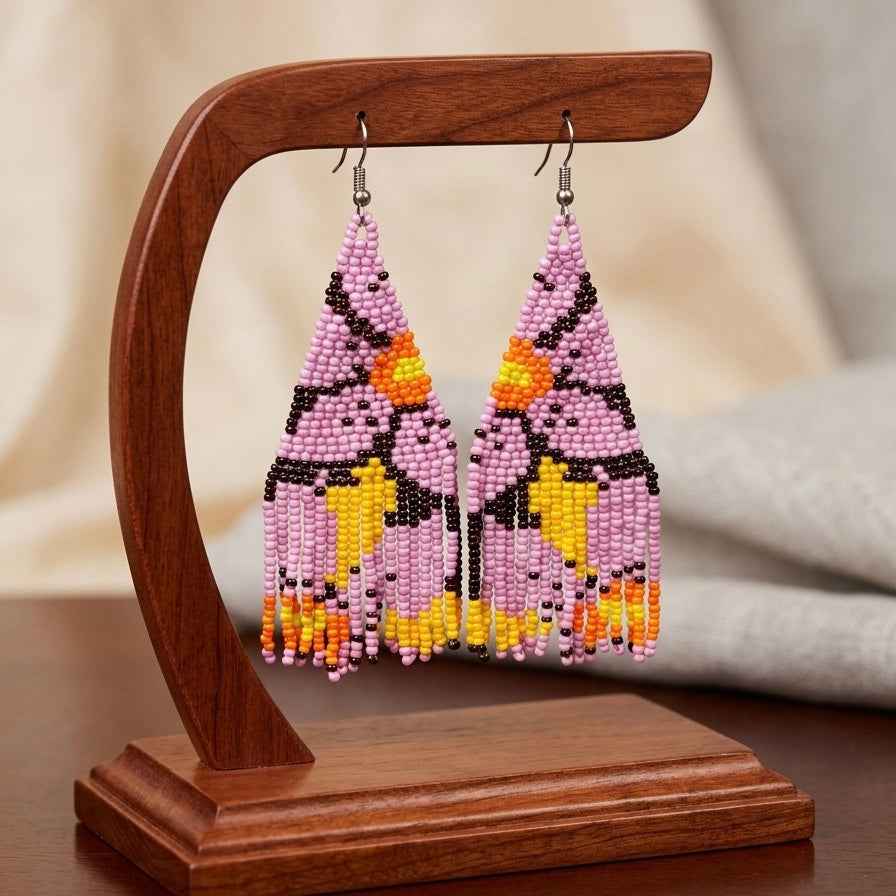 Flower Fringe Beaded Earrings (Purple)