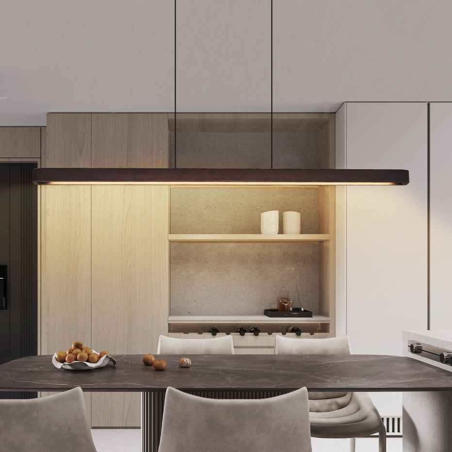 51-inch Walnut Wood Modern LED Pendant Light, Adjustable Hanging Light For Dining Room, Kitchen, Living Room Sleek Walnut Color Finish (United States Delivery Only)