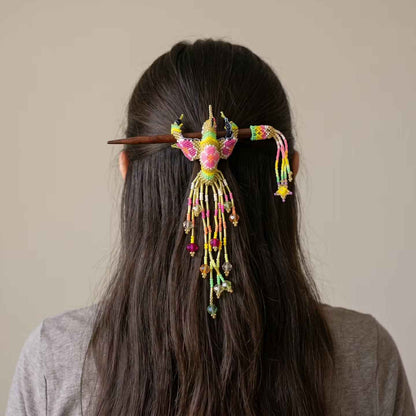 Golden Hummingbird Beaded Hair Stick