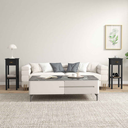 Set of 2 Black Side Tables with Drawer & Shelf – 2-Tier Narrow End Tables for Living Room & Hallway (Deliver to United States Only)