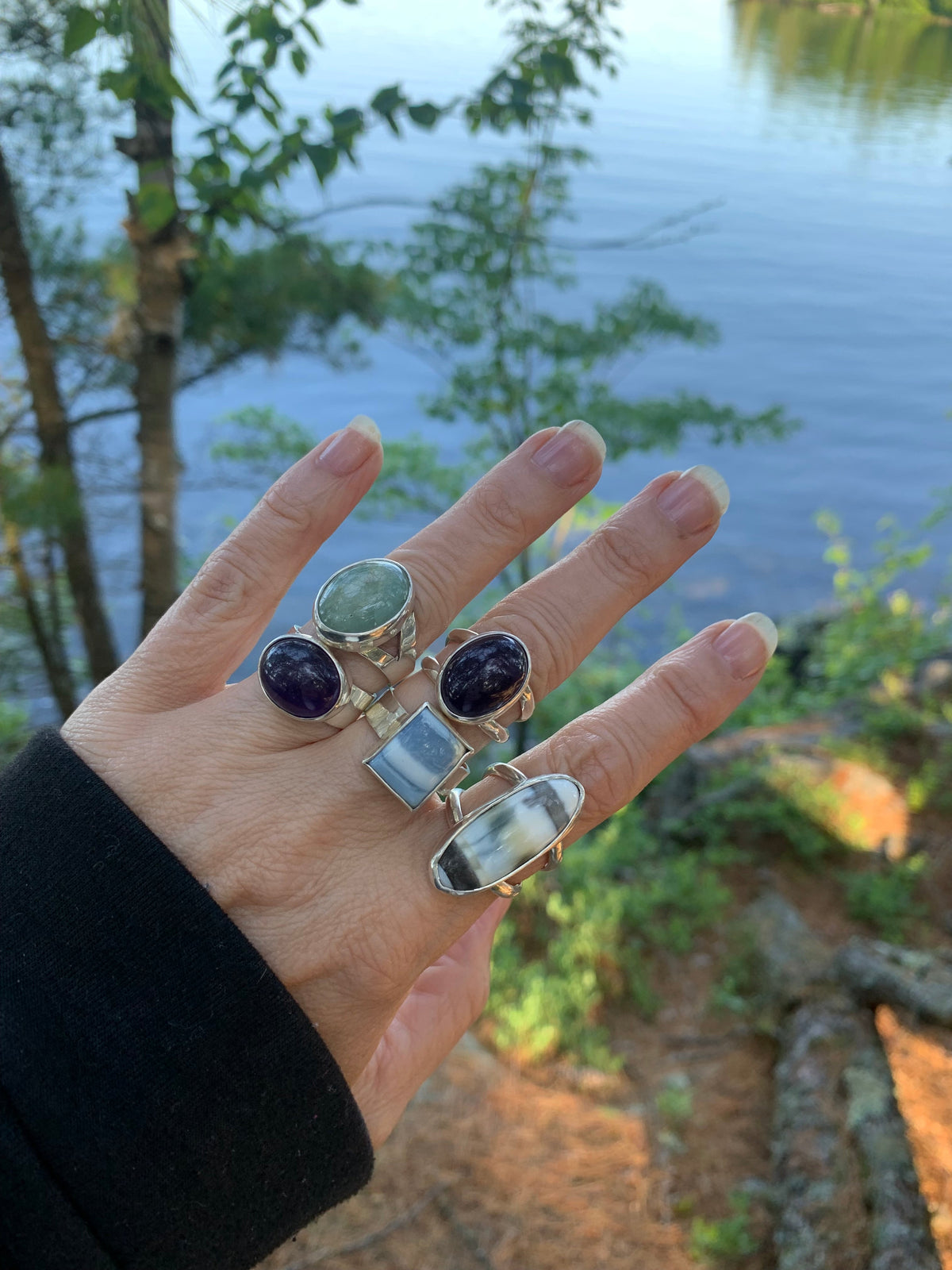 Selene’s Haze Ring – One-of-a-Kind Blue Opal in Sterling Silver