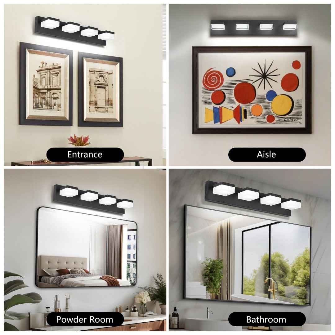 Modern 4-Light Bathroom Vanity Light – Matte Black 24W LED Wall Fixture