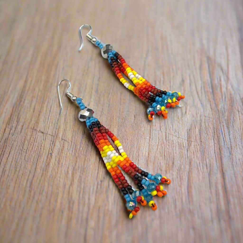 Skyblue Six-Strand Beaded Cascade Earrings