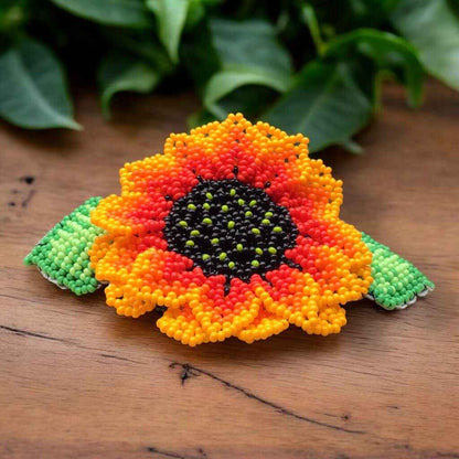 Handmade Beaded Sunflower Hair Clip-Bright Red