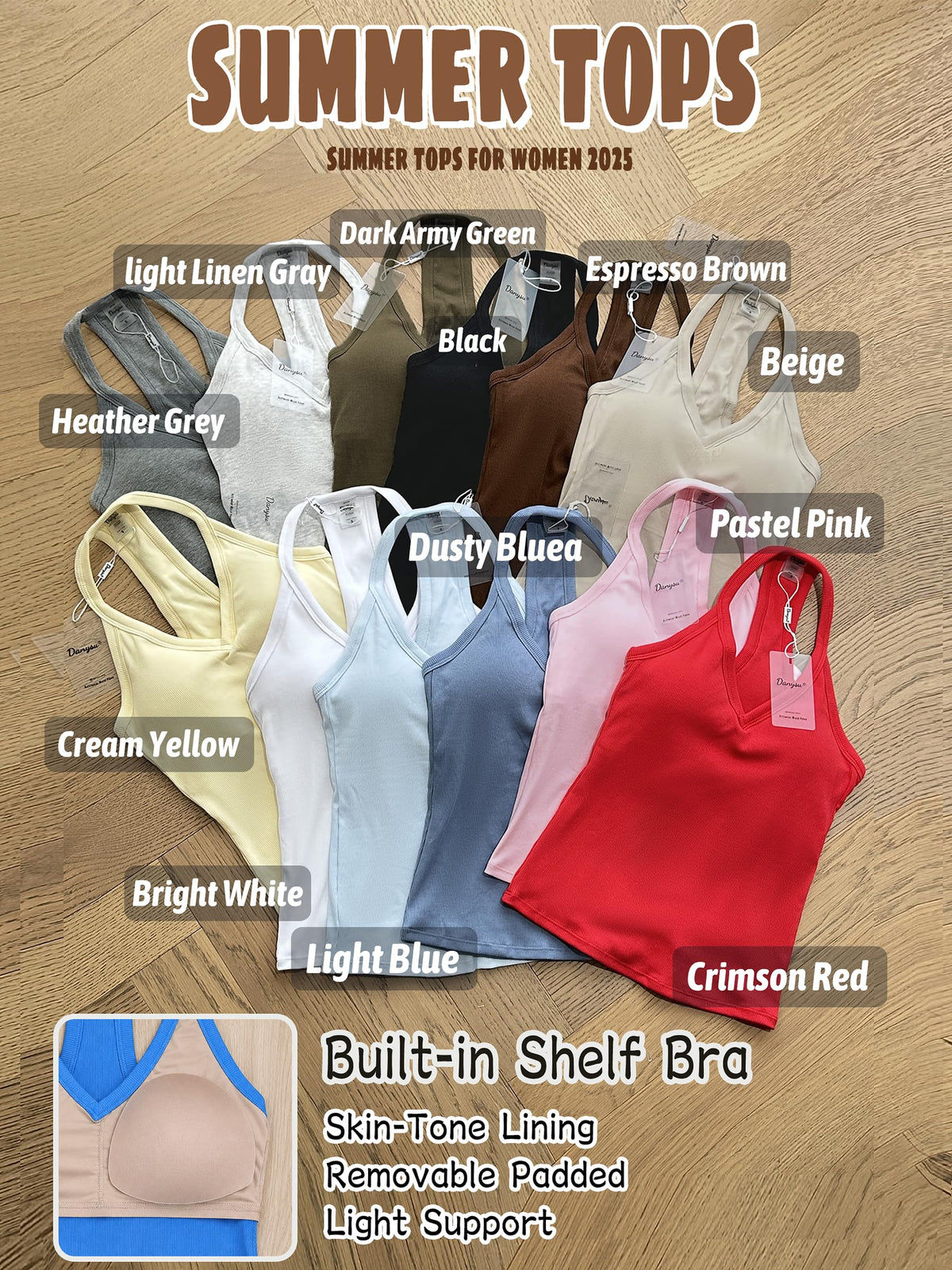 Danysu V Neck Cotton Tank Tops with Built-in Shelf Bra Sleeveless Racerback Fitted Basic Cami Shirts Bright White S 🍁 All In One Marketplace Canada