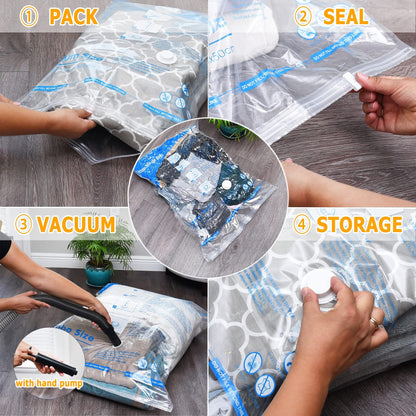 Vacuum Storage Bags 6 Large, Space Saver Sealer Bags, Airtight Compression Bags for Clothes, Pillows, Comforters, Blankets, Bedding 🍁 All In One Marketplace Canada