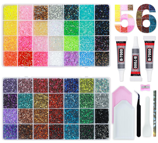 56 Colors Rhinestones for Bedazzling Kit, 2 Boxes 3mm Resin Jelly Flatback Gems with 3Pcs 10ml B7000 Glue, Multicolor Rhinestone Bedazzle Set for DIY Crafts, Clothing, Shoes, Nails Decoration 🍁 All In One Marketplace Canada