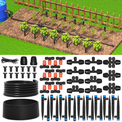 MIXC 101FT Drip Irrigation System, Easy to Setup Automatic Garden System with Anti-UV 1/4" & 1/2" Tubing - Water-Saving Adjustable Nozzles & Sprinklers for Patio, Greenhouse, Raised Bed, Potted Plants 🍁 All In One Marketplace Canada