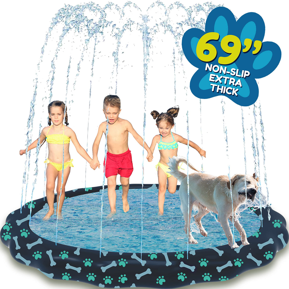 SplashEZ Non Slip Splash Pad for Kids & Dogs, 69’’ Extra Large Splash Pad Sprinkler for Kids, Dog Water Summer Toys - Great Outdoor Toys for Toddlers 1-3 & Children Ages 4-8, Baby Pool for Backyard 🍁 All In One Marketplace Canada