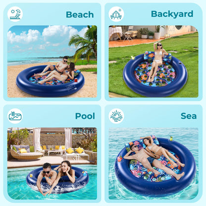 2-Person Pool Floaties for Adults Heavy Duty, Giant 75"X75" Inflatable Pool Matswith Canopy, Cup Holders, Detachable Headrest, Multi-Purpose Water Lounger for Pool Party, Lake, Beach, River, Outdoor 🍁 All In One Marketplace Canada