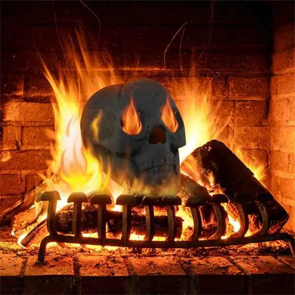Ceramic Halloween Fire Pit Skull – Realistic Flame Effect Outdoor Decoration