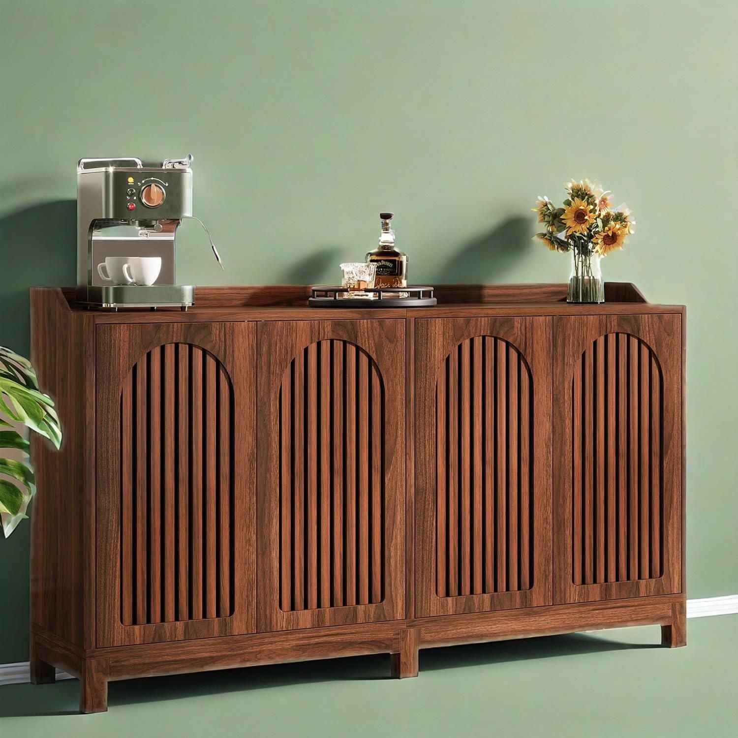 57" Farmhouse Sideboard Buffet Cabinet – Wood Storage Cabinet with Arched Grille Doors