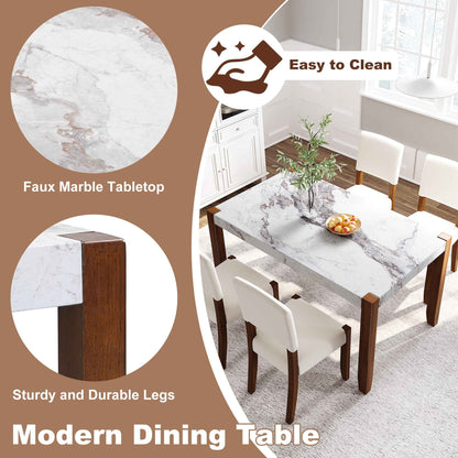 5-Piece Dining Table Set for 4 – 46" Faux Marble Table with Upholstered Chairs, Modern Space-Saving Dinette Set (US Delivery Only)
