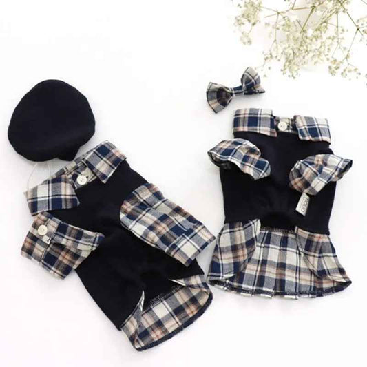 Plaid School Uniform Set | Dog Outfit Set