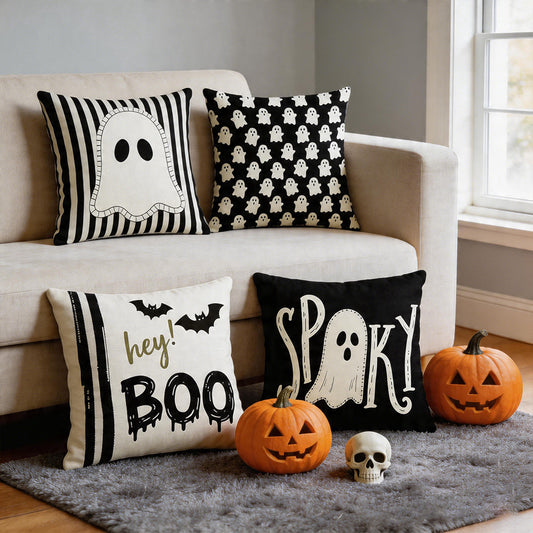 Halloween Funny Ghost Throw Pillow Cover – Decorative 45 x 45 cm Cushion Cover for Sofa, Couch & Home Décor