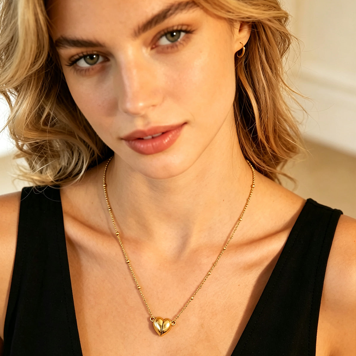 ABNA Gold: Together Forever Beaded Necklace – Separable Magnetic Mini Heart Pendant