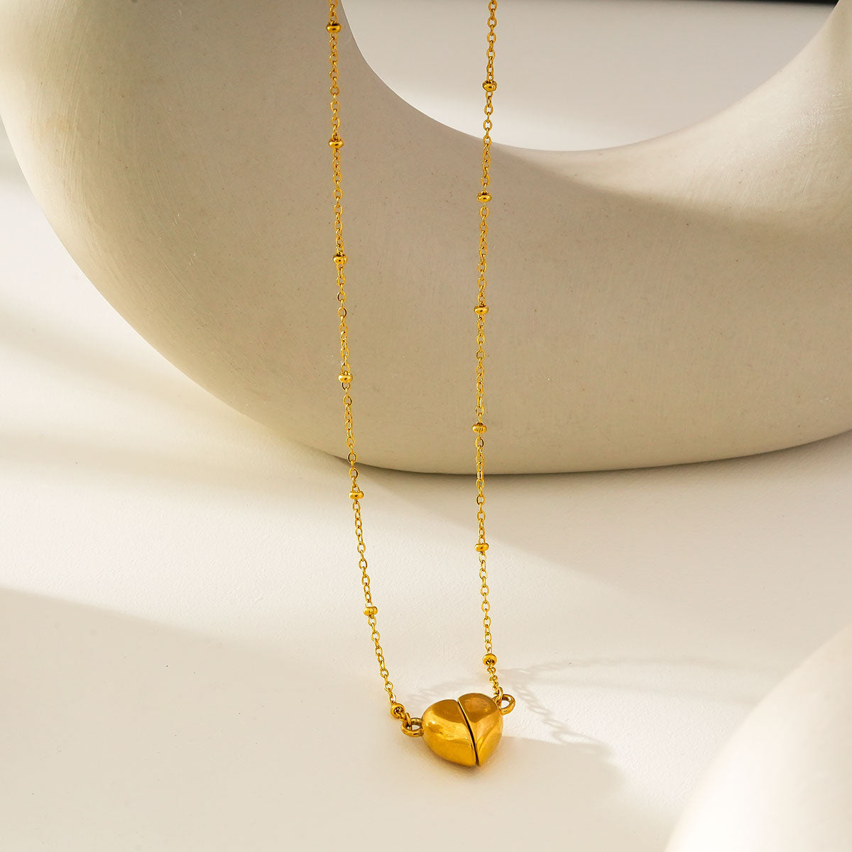 ABNA Gold: Together Forever Beaded Necklace – Separable Magnetic Mini Heart Pendant