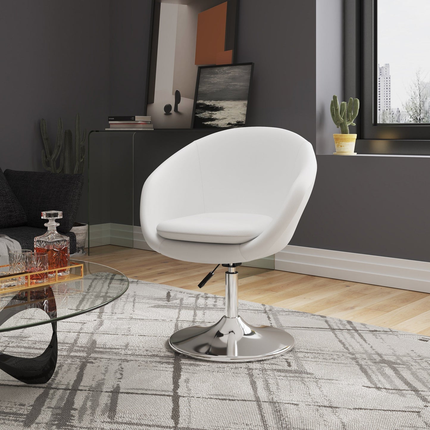 Chandra Swivel Adjustable Faux Leather Accent/Office Chair - White