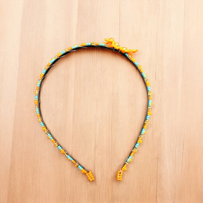 Beaded Headband with Flower Orange