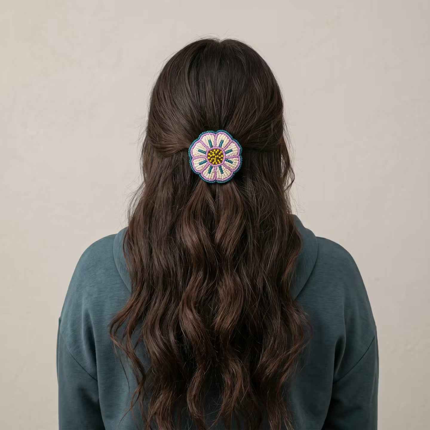 White Beaded Flower Barrette