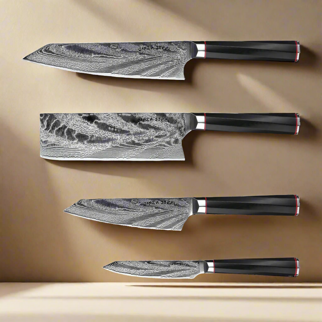 KATANA FIVE | Essentielles 5-teiliges Messerset | 4 Messer mit Magnetischem Holzblock
