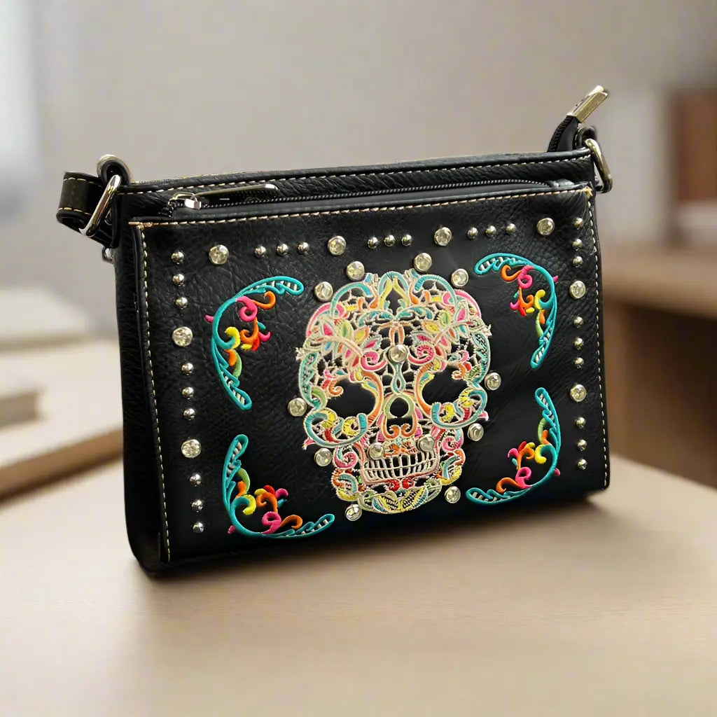 BOL Cross Body Sugar Skull Faux Leather Handbag