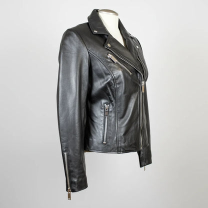 Women's Premium Lamb Leather Moto Jacket with Asymmetrical Zippers