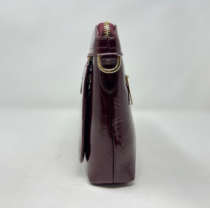 Petit Sac à Bandoulière en Cuir Rouge bordeaux vernis , Brigitte