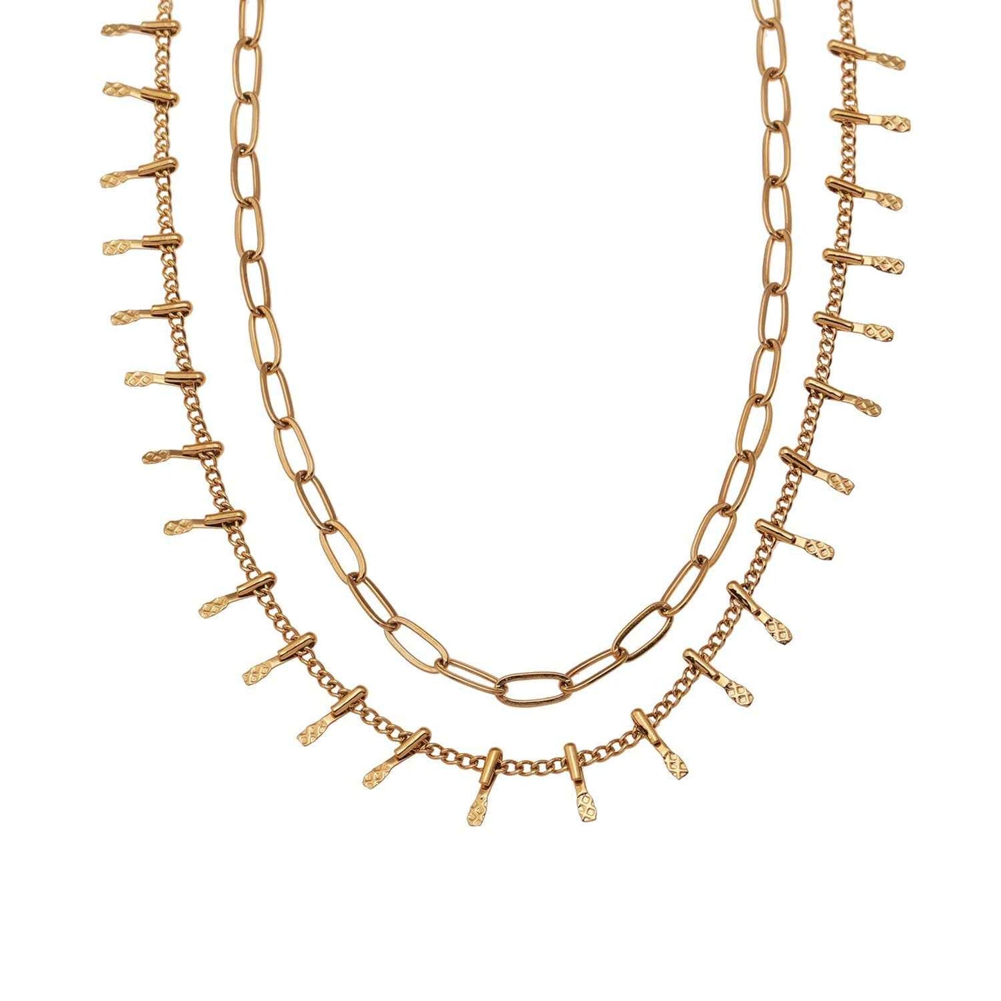 BRONTE:  Layered 2-Chain Necklace with Minimalist PaperClip Chain & Ornate Hook Chain