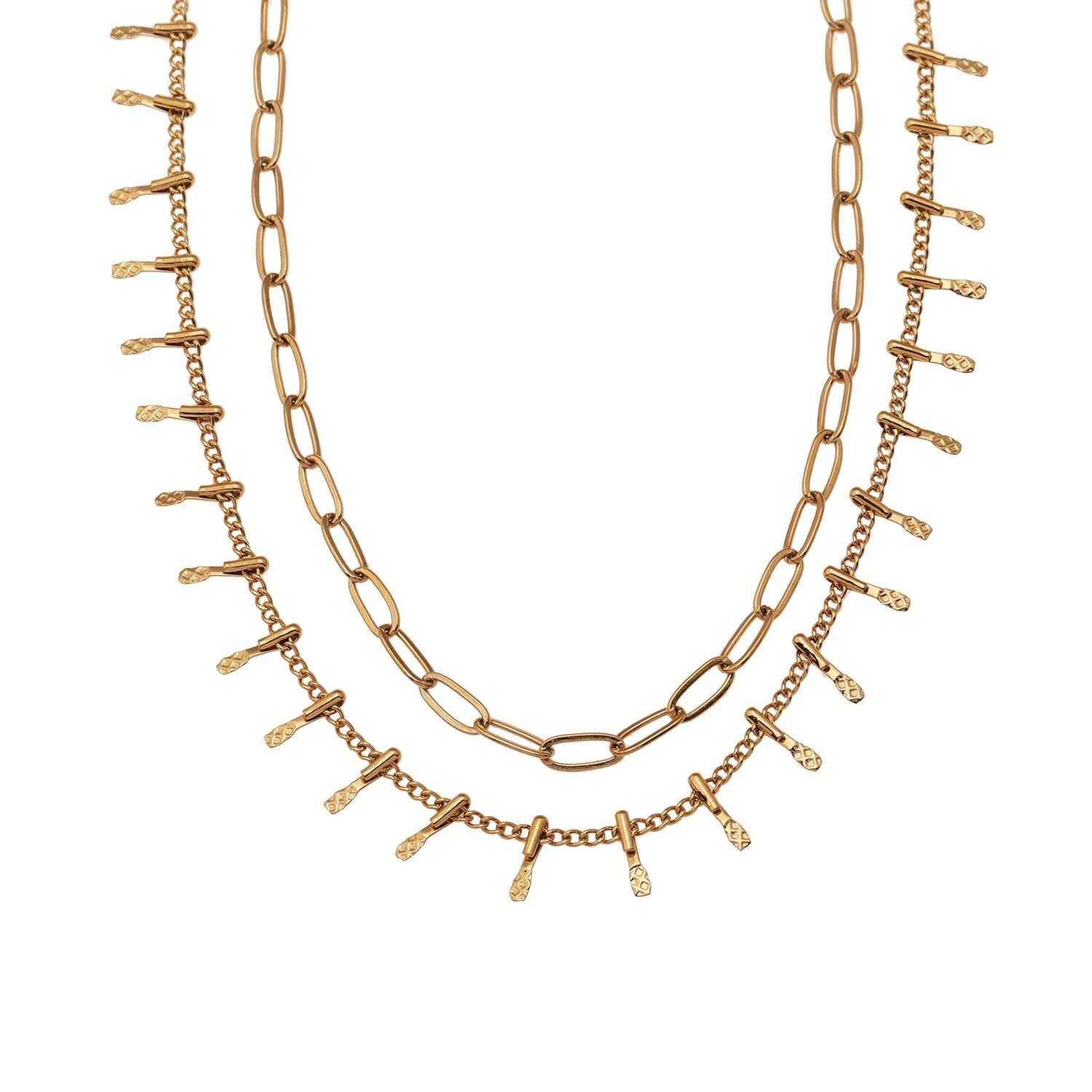BRONTE:  Layered 2-Chain Necklace with Minimalist PaperClip Chain & Ornate Hook Chain