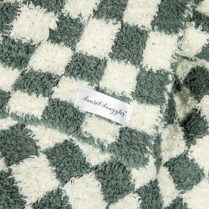 Baby's Breath & Forest Green Check Print Throw