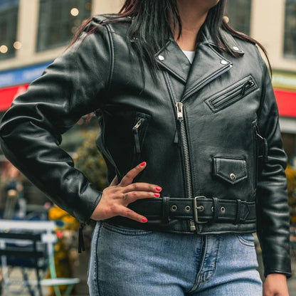 Women’s Motorcycle Leather Jacket. Quilted Thermal Liner & Cowhide