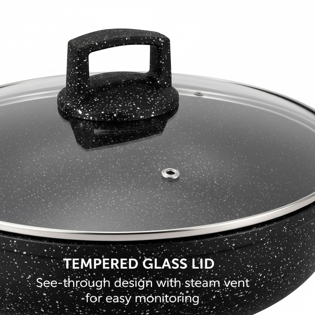22cm Granite Non-Stick Casserole Pot with Lid – 3.4L, Induction Ready