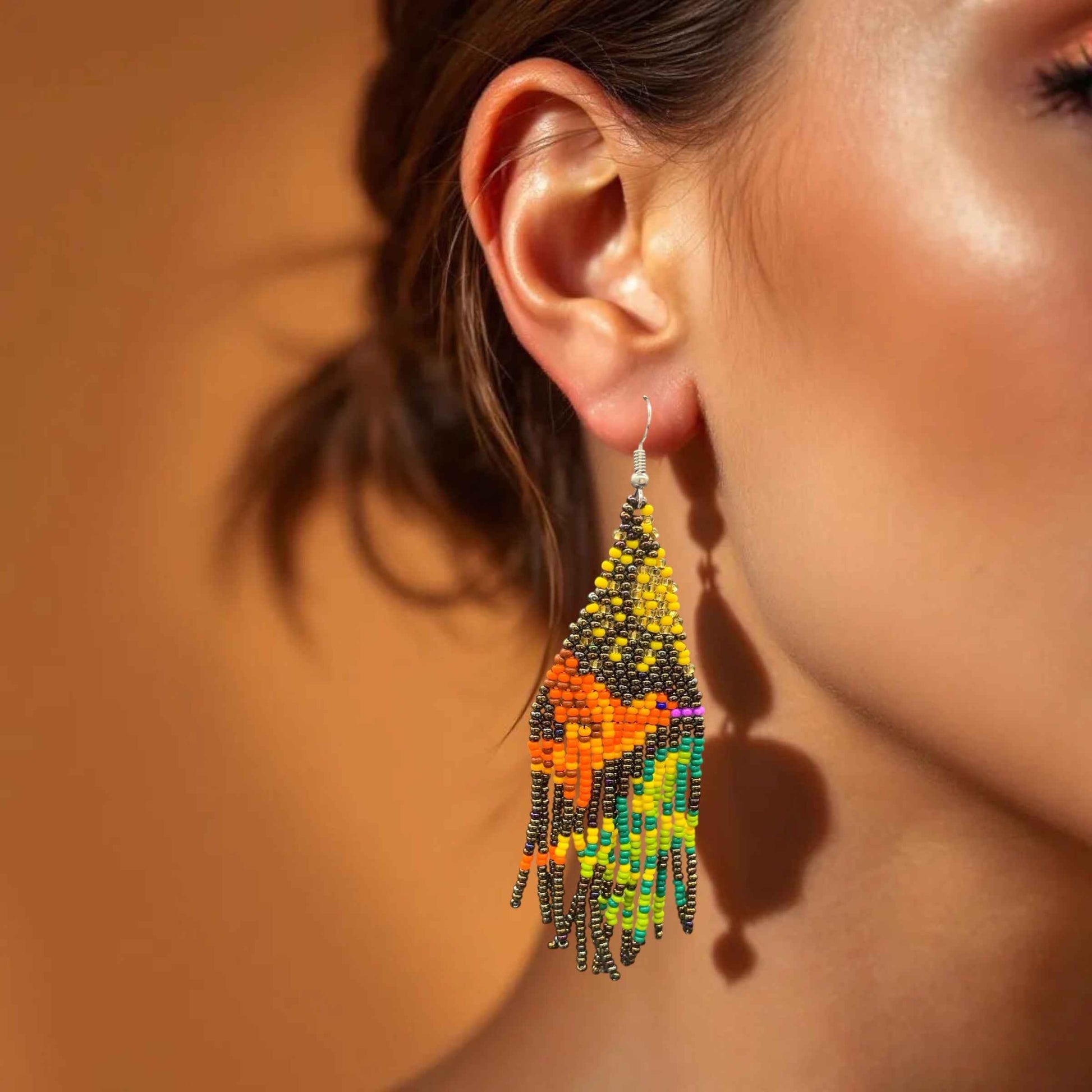 Light Brown Sky Dancer Beaded Earrings