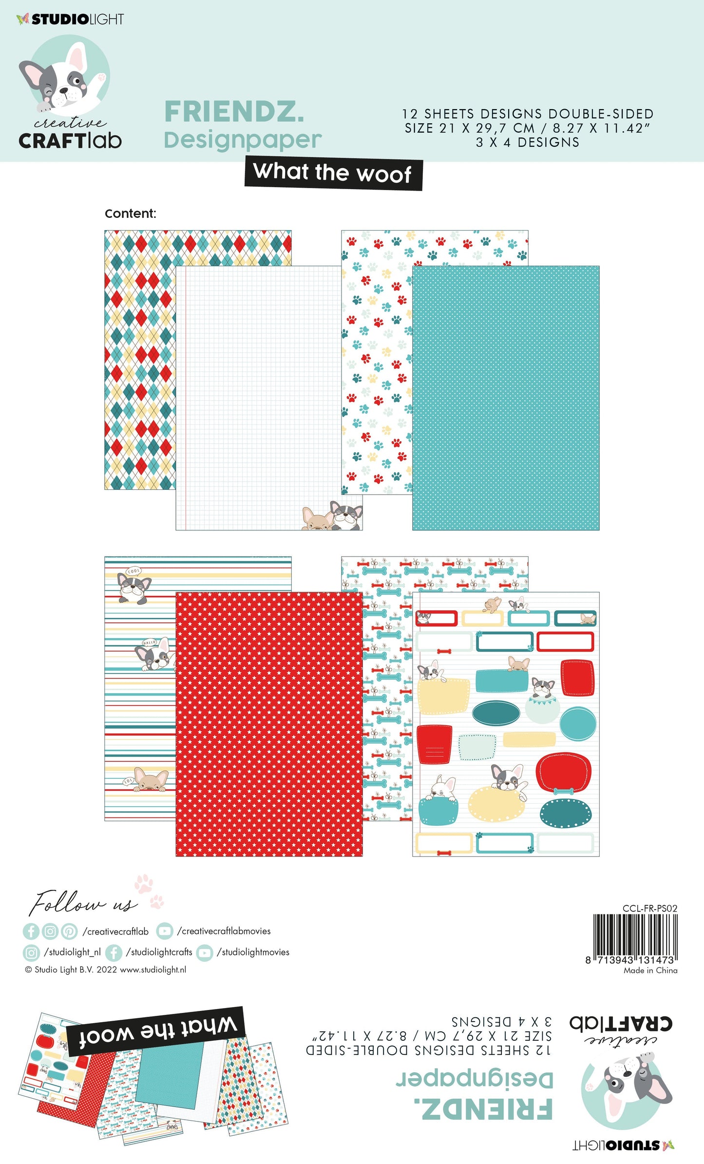 CCL Paper What The Woof Assortment Set Friendz 210x297x3mm 12 SH nr.02