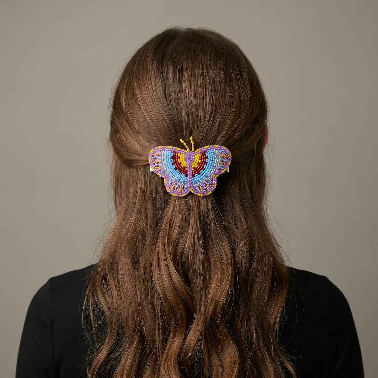 Yellow Butterfly Beaded Barrette