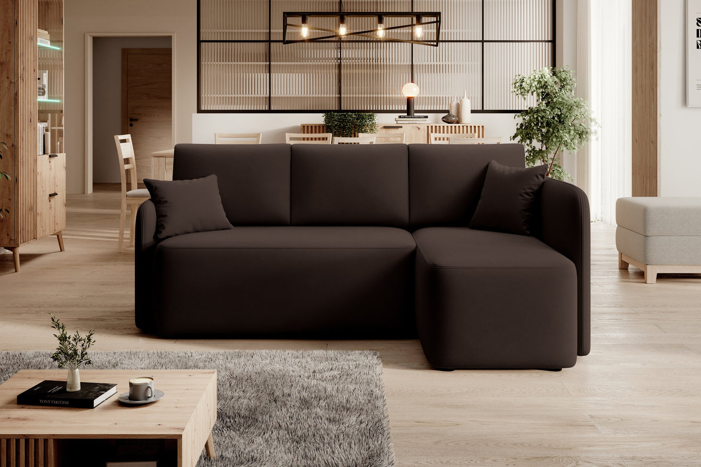 Hadson 3 Seater Storage Sleeper Chaise Sofa - Dark Brown