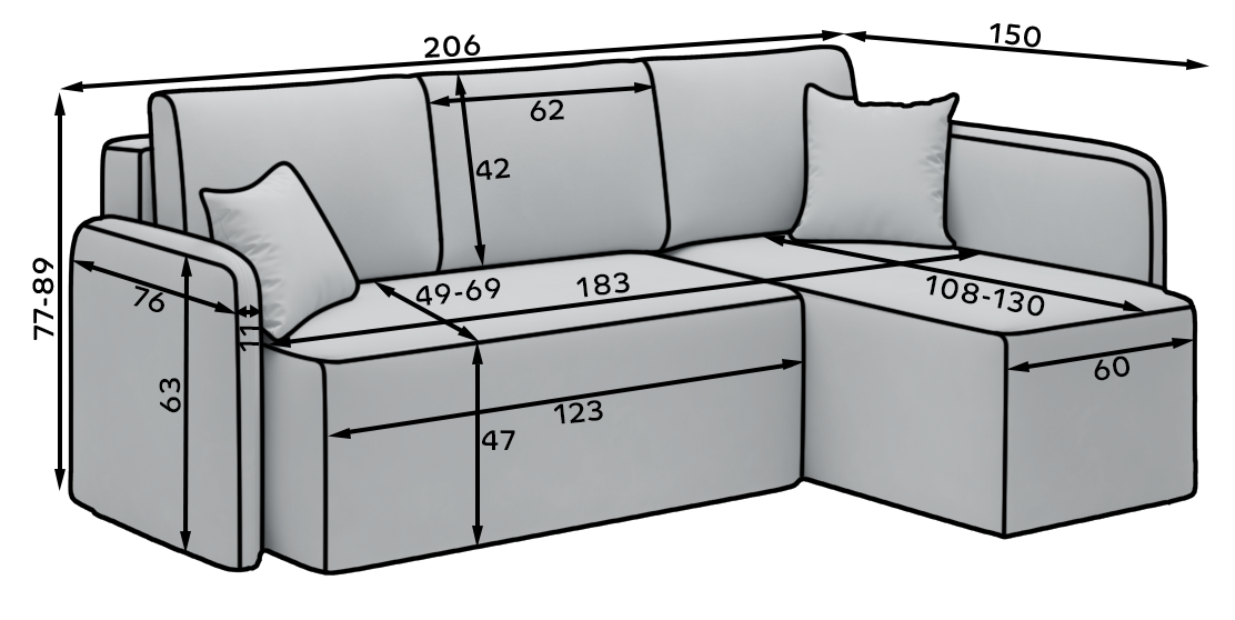 Hadson 3 Seater Storage Sleeper Chaise Sofa - Beige
